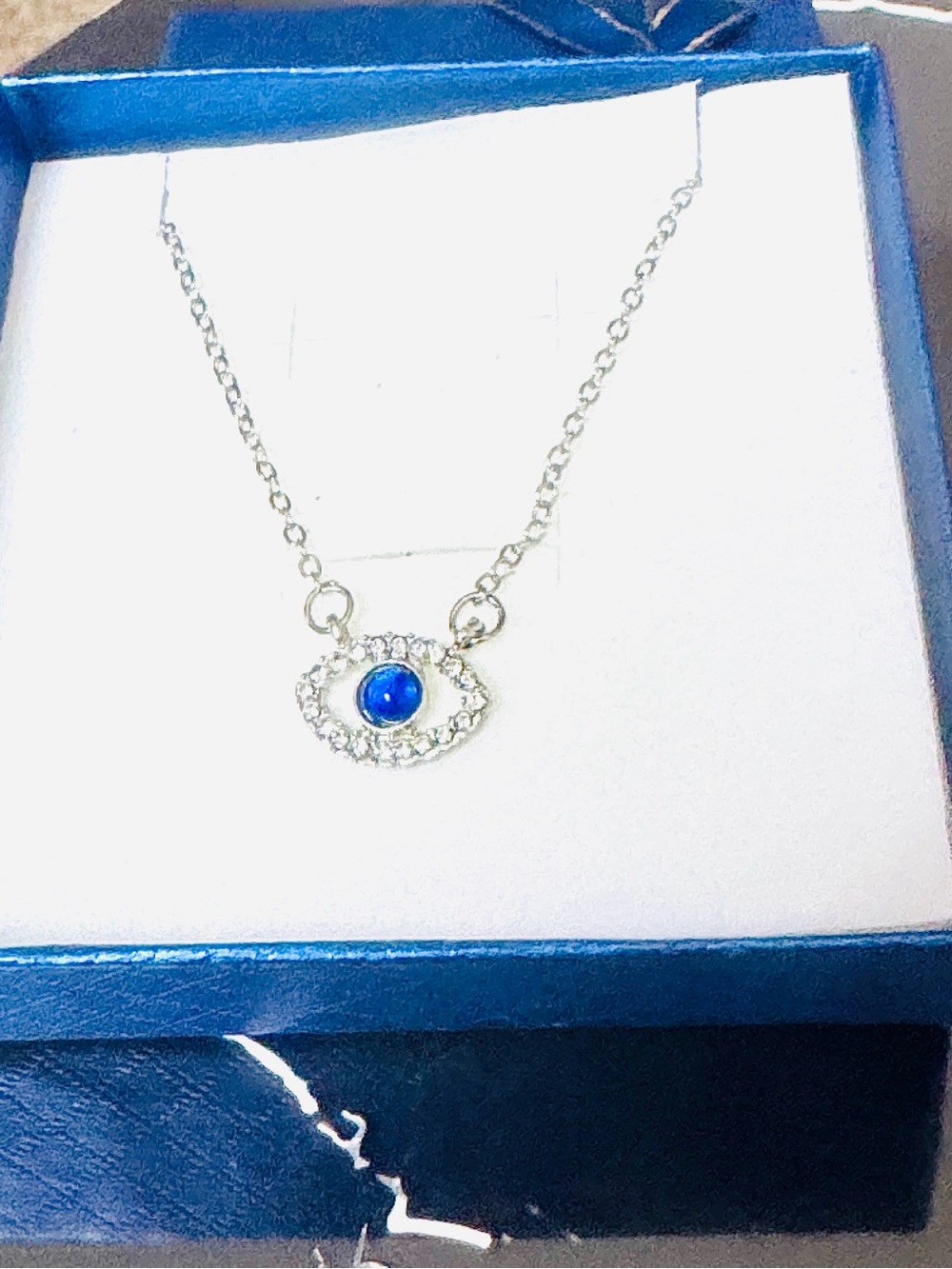 Silver-Tone Evil Eye Necklace with Blue Center